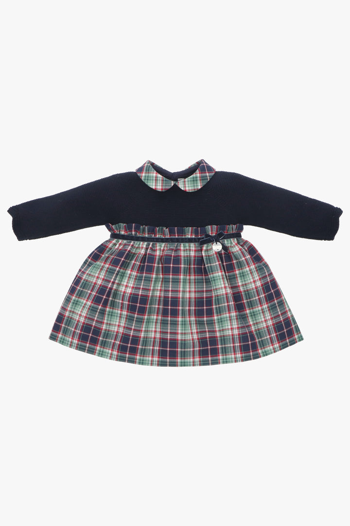 Martín Aranda "Noelle" Navy Half Knit Tartan Dress | Millie and John