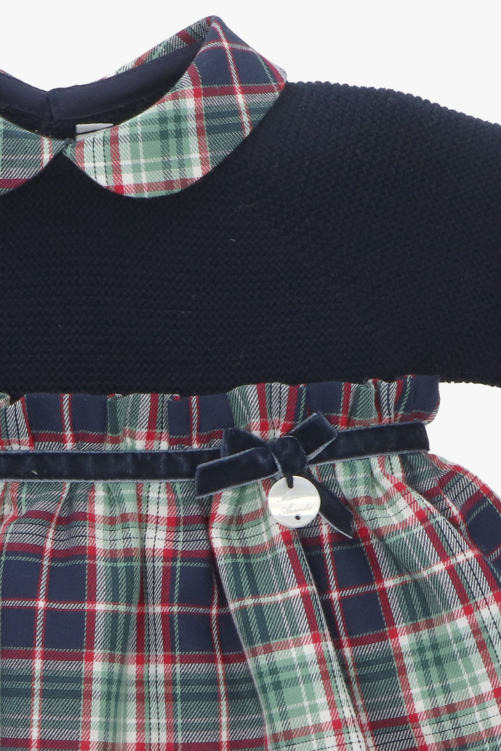 Martín Aranda "Noelle" Navy Half Knit Tartan Dress | Millie and John