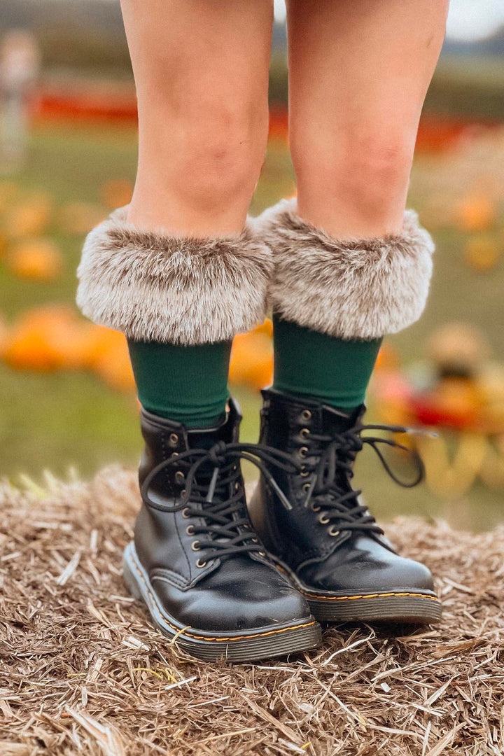 Meia Pata Brown Faux Fur Cuff Knee High Socks | Millie and John