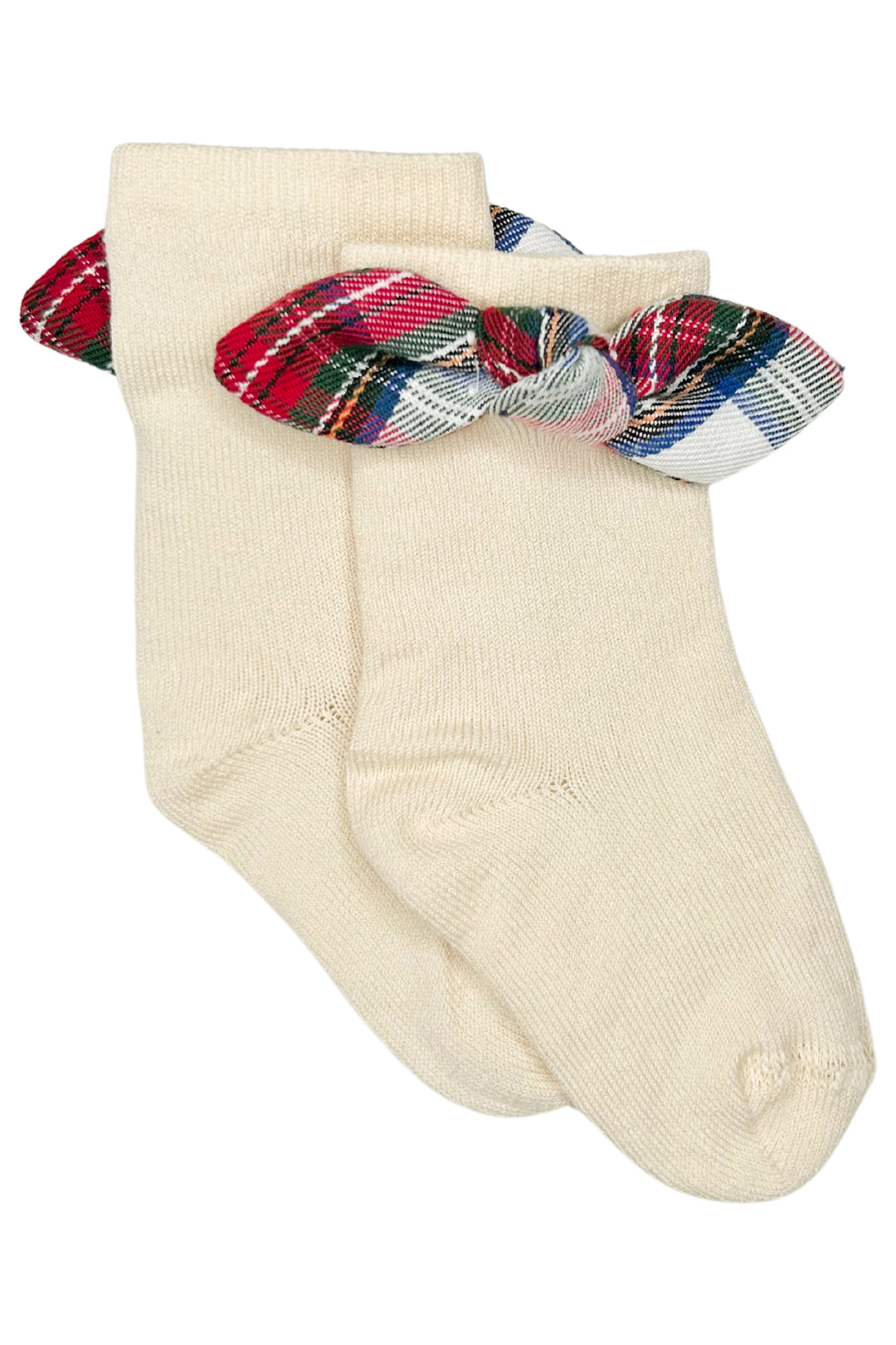 Meia Pata Cream Tartan Bow Knee High Socks | Millie and John