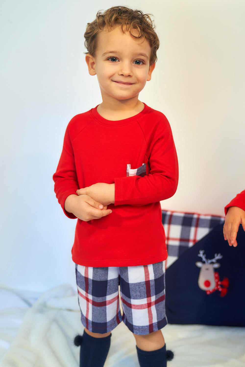 Rapife "Nathan" Red Top & Navy Tartan Shorts | Millie and John