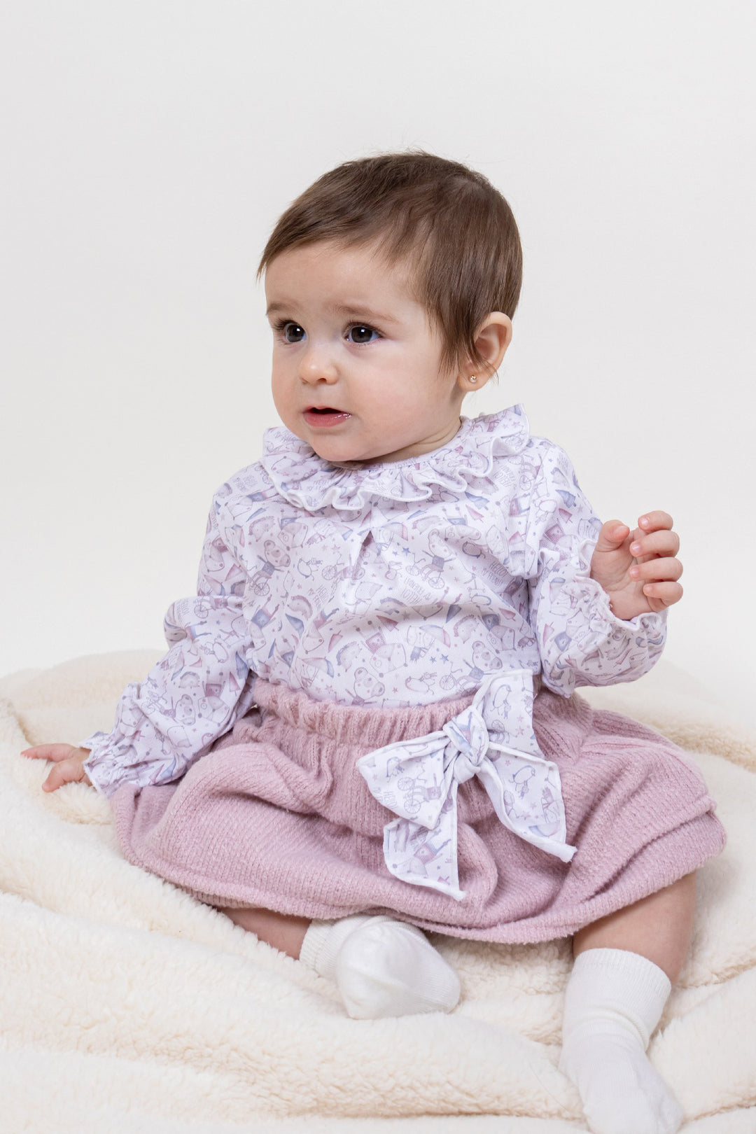 Calamaro "Scarlett" Dusky Pink Chenille Jumper, Blouse & Skirt | Millie and John
