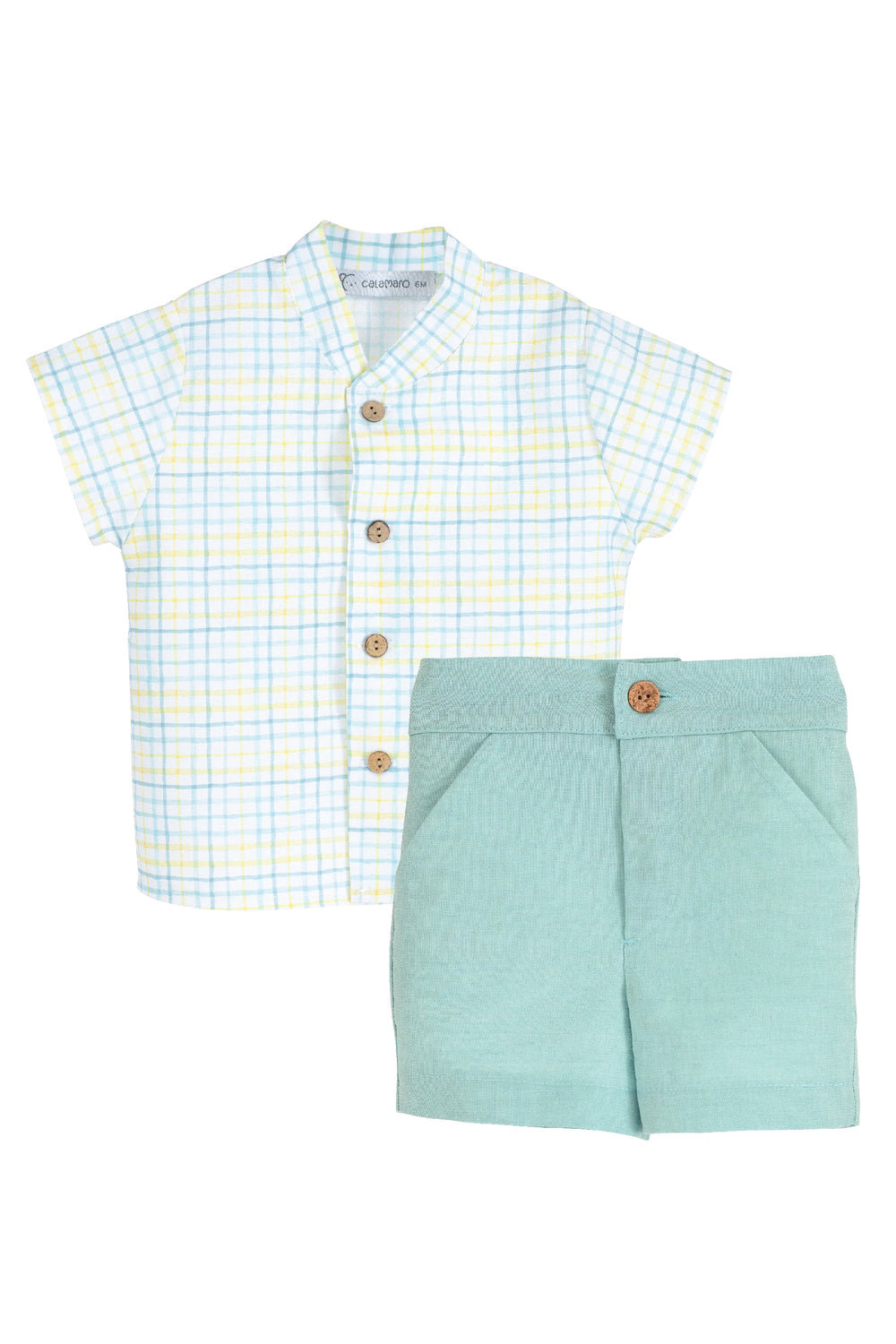 Calamaro "Lawrence" Turquoise & Lemon Checked Shirt & Shorts | Millie and John