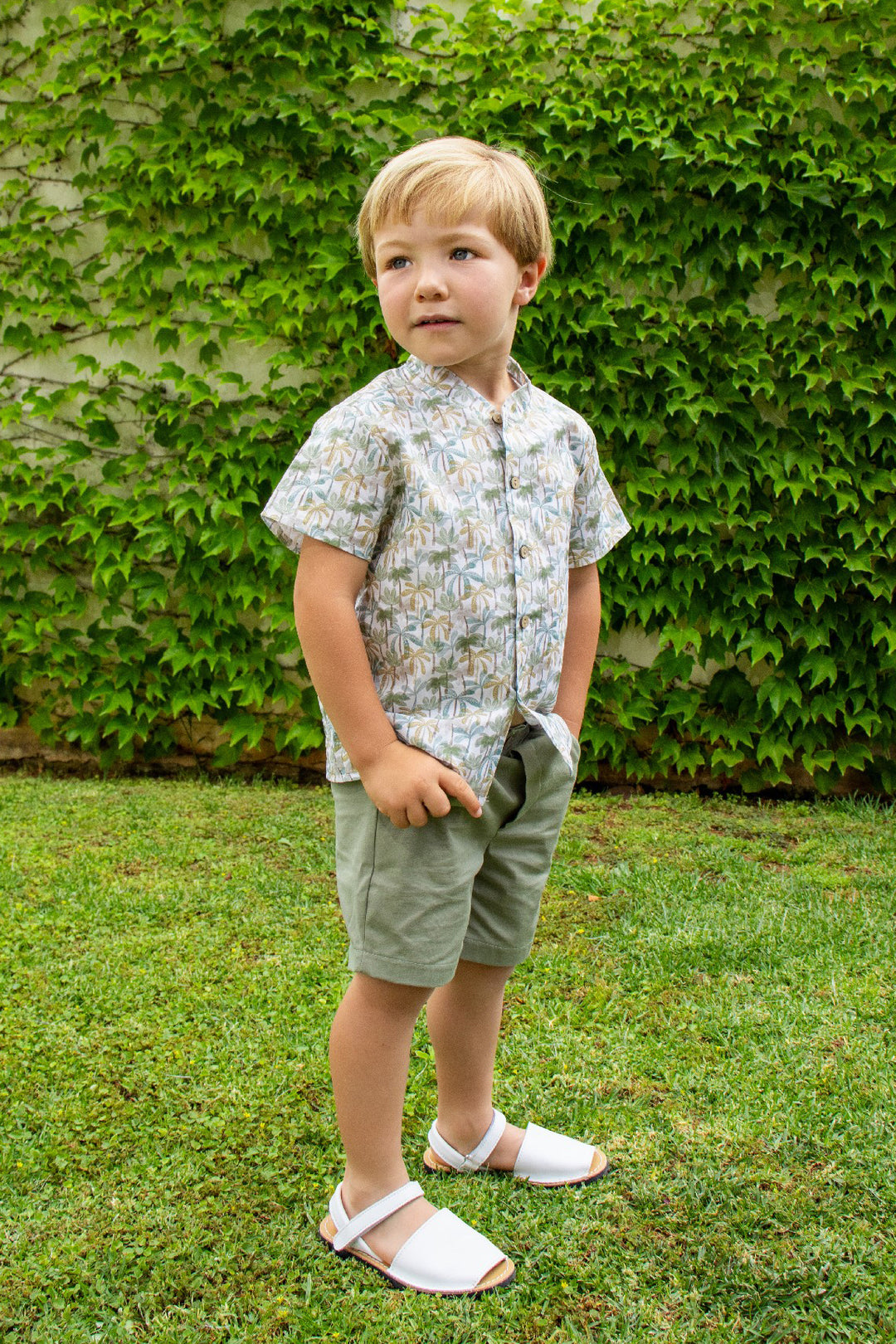 Calamaro "Alfred" Olive Green Palm Tree Shirt & Shorts | Millie and John