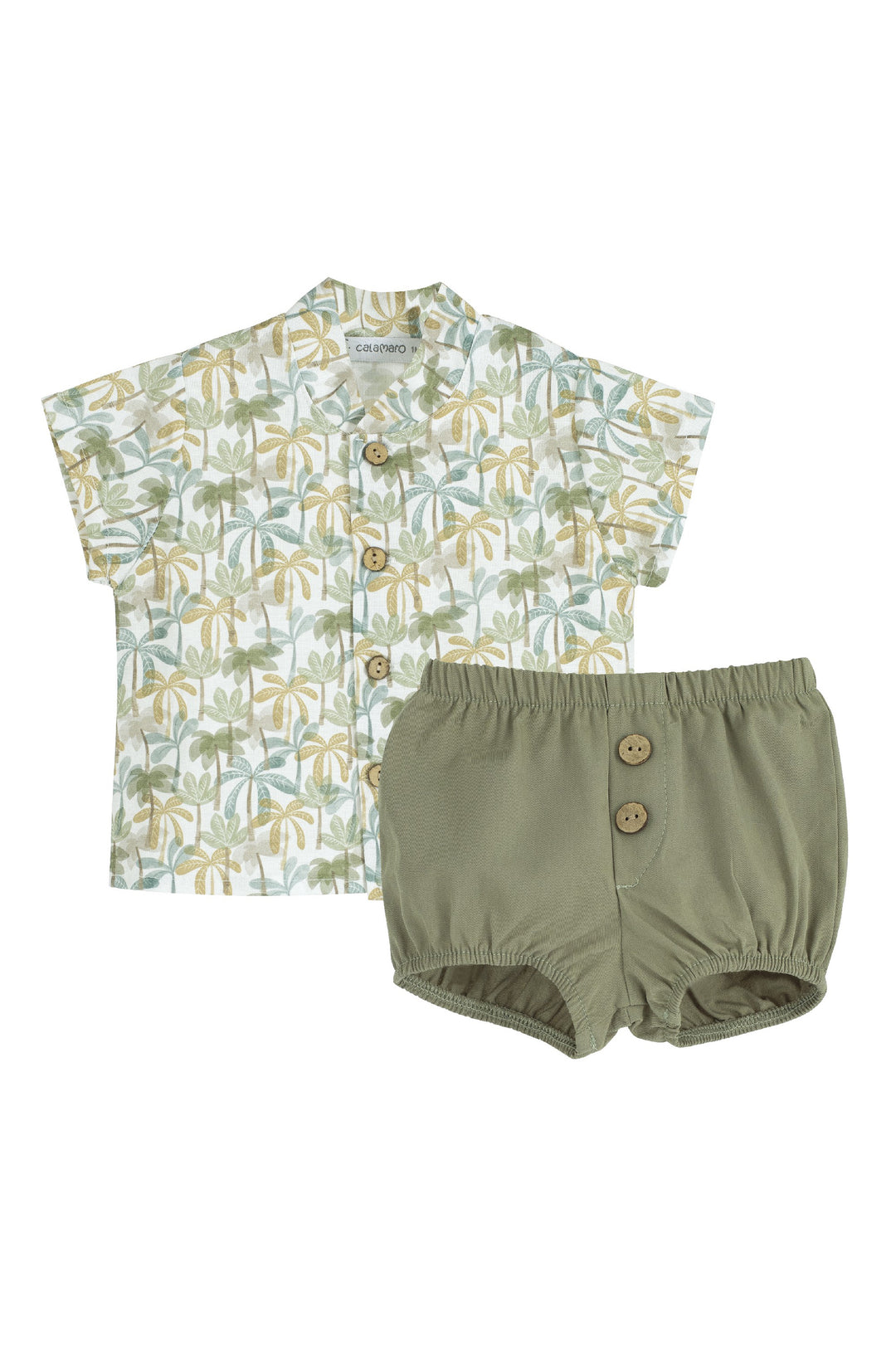 Calamaro "Alfred" Olive Green Palm Tree Shirt & Shorts | Millie and John