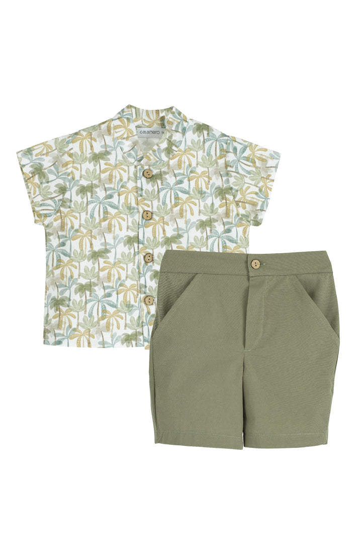 Calamaro "Alfred" Olive Green Palm Tree Shirt & Shorts | Millie and John