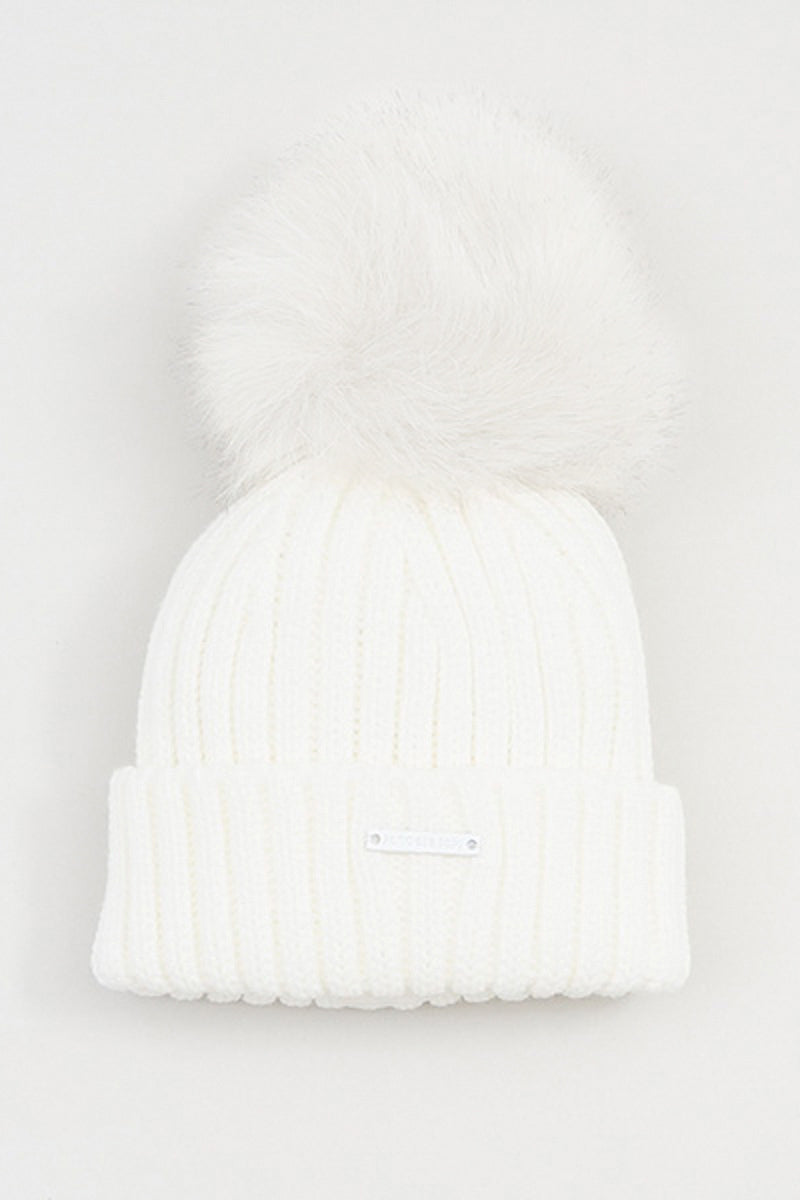 Pangasa Ivory Faux Fur Ribbed Hat | Millie and John