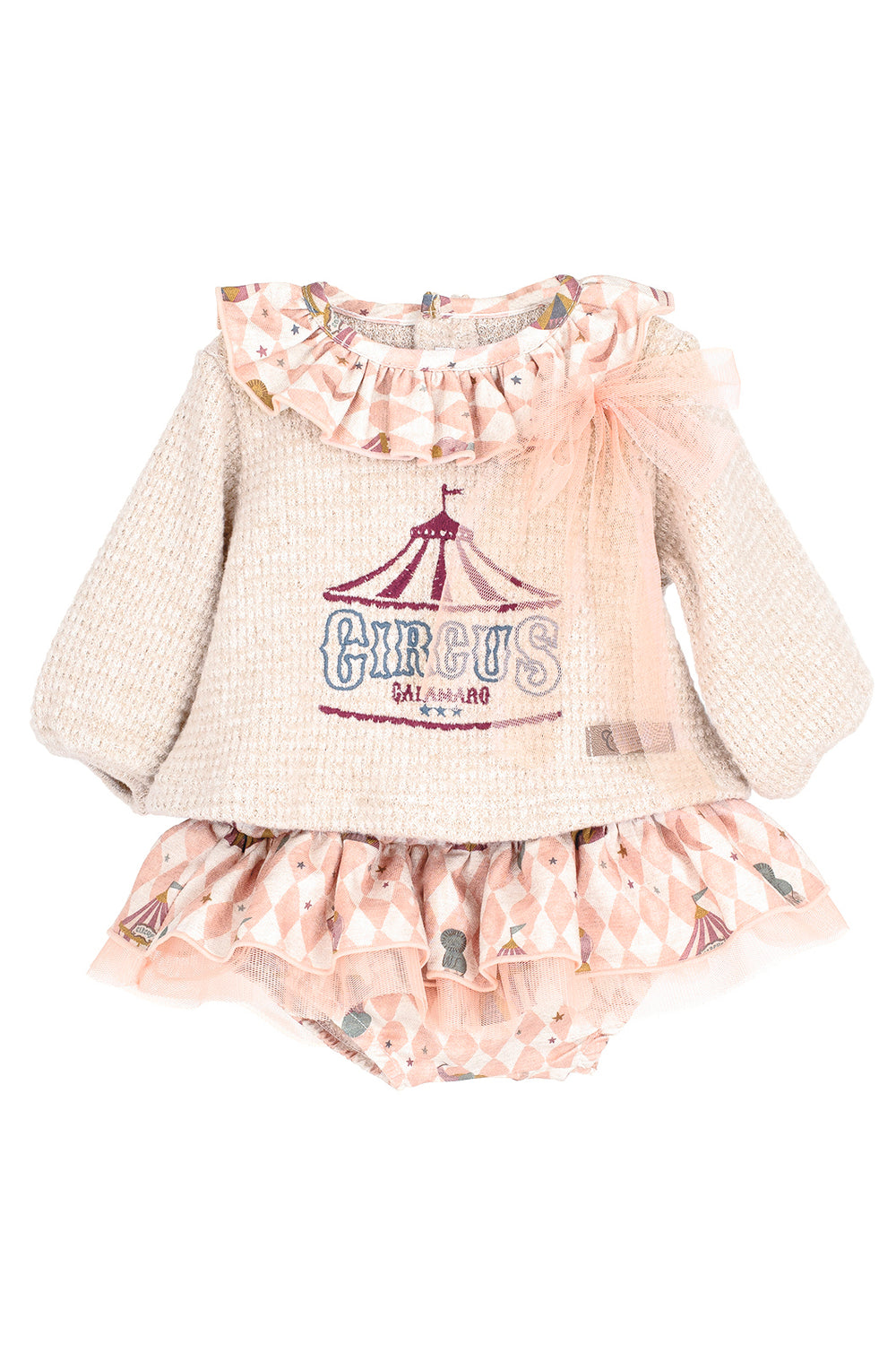 Calamaro PREORDER "Tallulah" Stone & Dusky Peach Chenille Circus Top & Skort | Millie and John