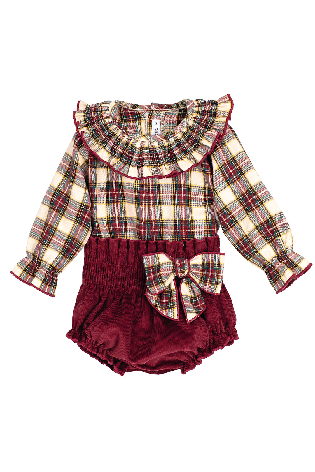 "Edie" Burgundy & Oatmeal Tartan Blouse & Bloomers