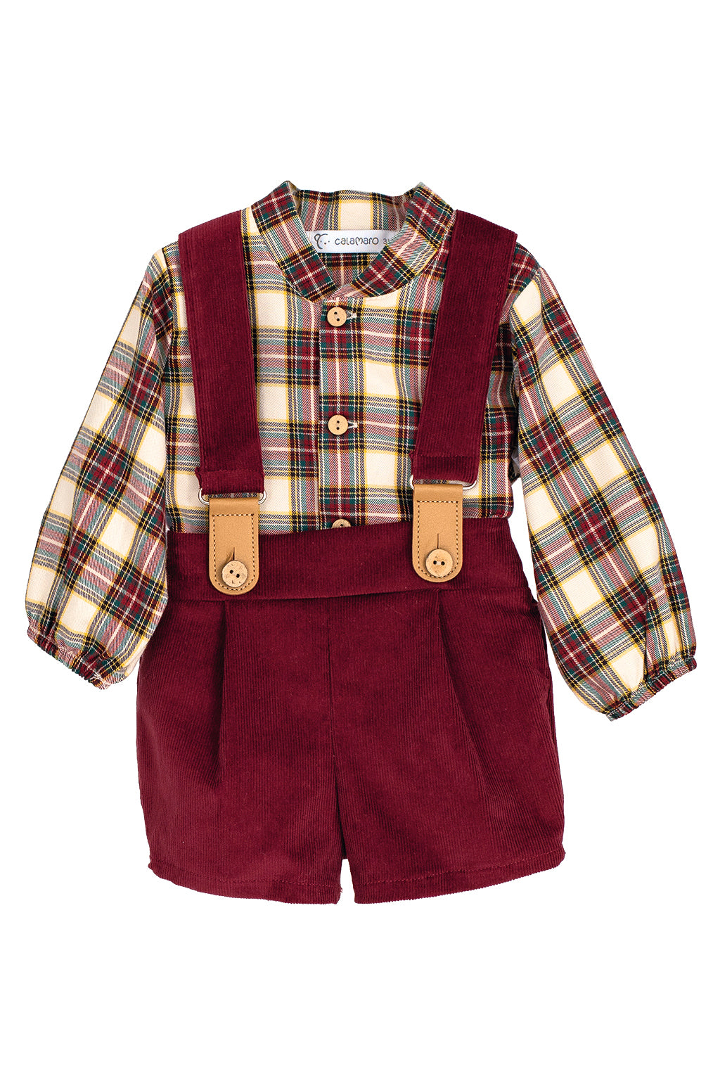 "Caspar" Burgundy & Oatmeal Tartan Shirt & Shorts