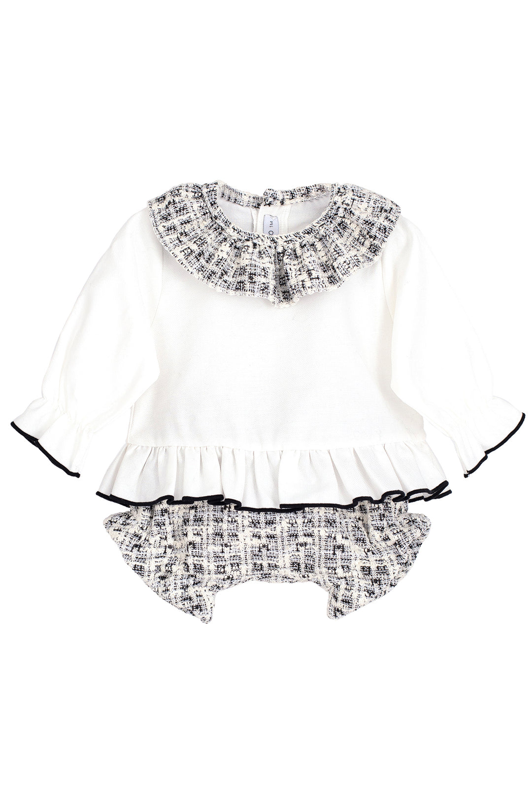 "Celina" Black & White Shimmer Tweed Blouse & Bloomers