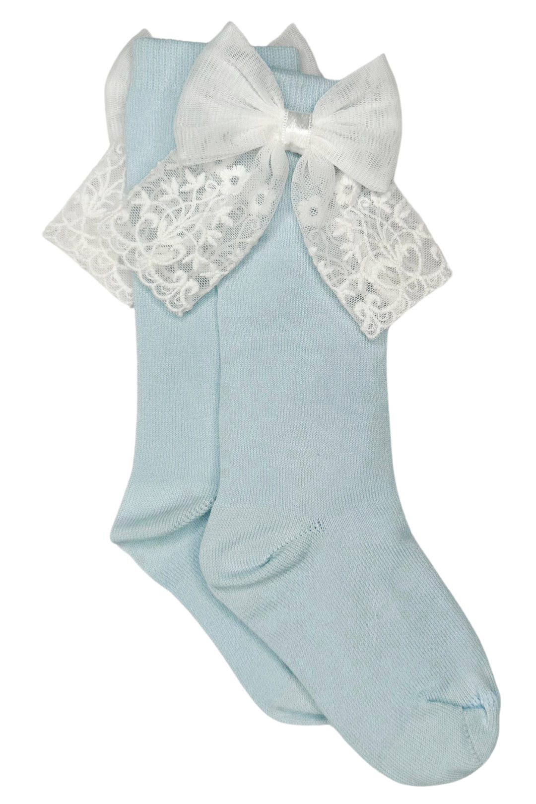 Meia Pata Baby Blue Lace Bow Knee High Socks | Millie and John