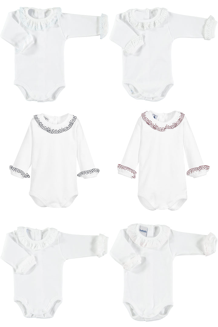 Babidu Long Sleeve Embroidered Ruffle Collar Bodysuit | Millie and John