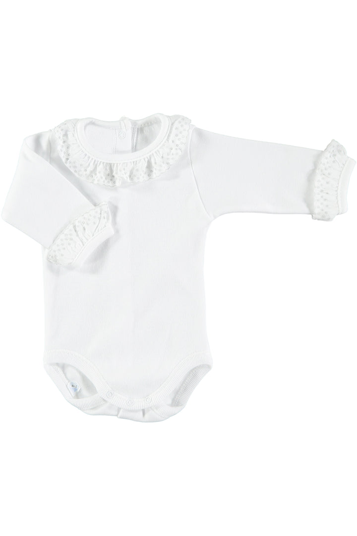 Babidu Long Sleeve Embroidered Ruffle Collar Bodysuit | Millie and John