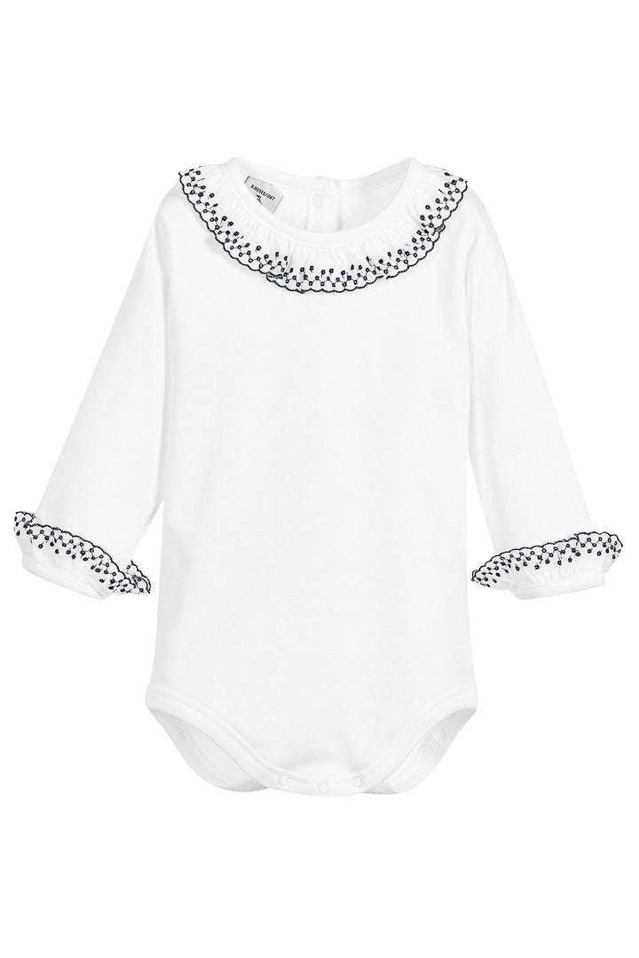 Babidu Long Sleeve Embroidered Ruffle Collar Bodysuit | Millie and John