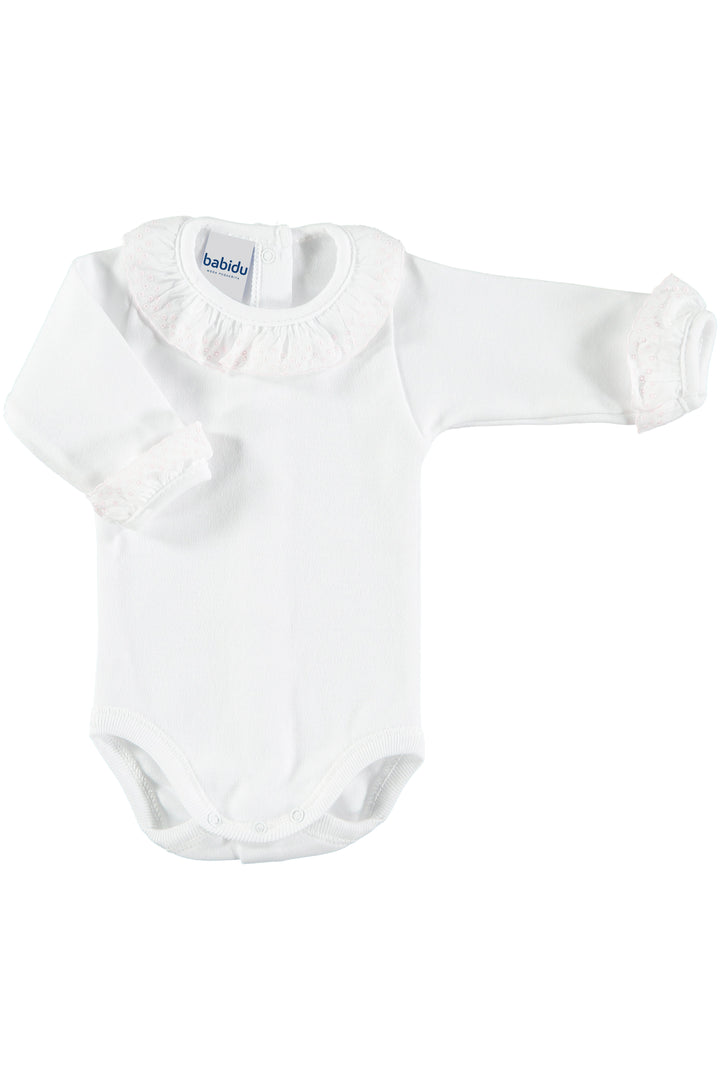 Babidu Long Sleeve Embroidered Ruffle Collar Bodysuit | Millie and John