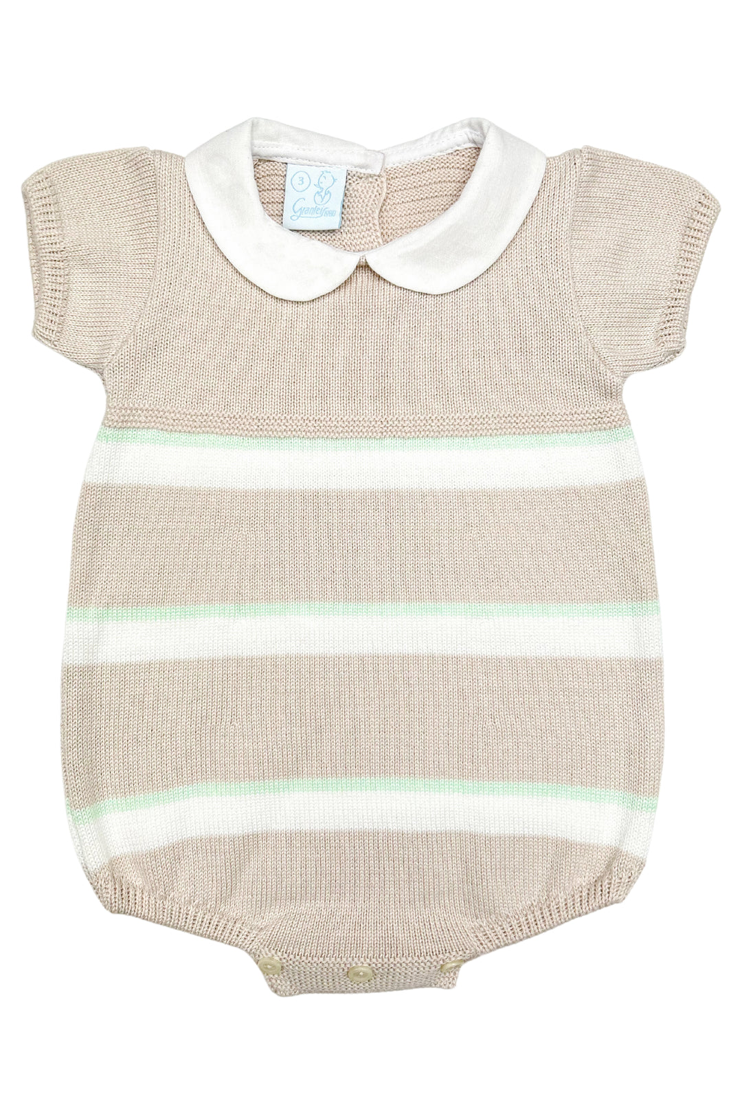 Granlei "Jonah" Stone, White & Mint Stripe Knit Romper | Millie and John