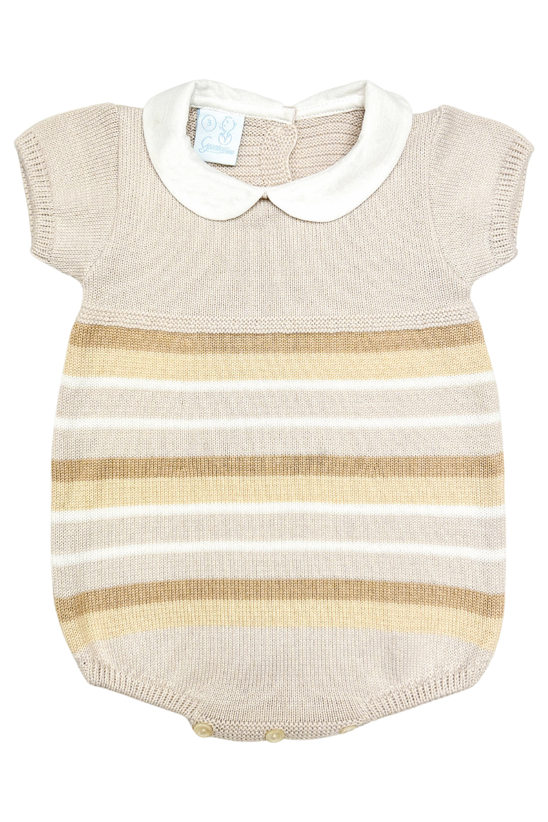 Granlei "Jonah" Stone, Beige & Camel Stripe Knit Romper | Millie and John