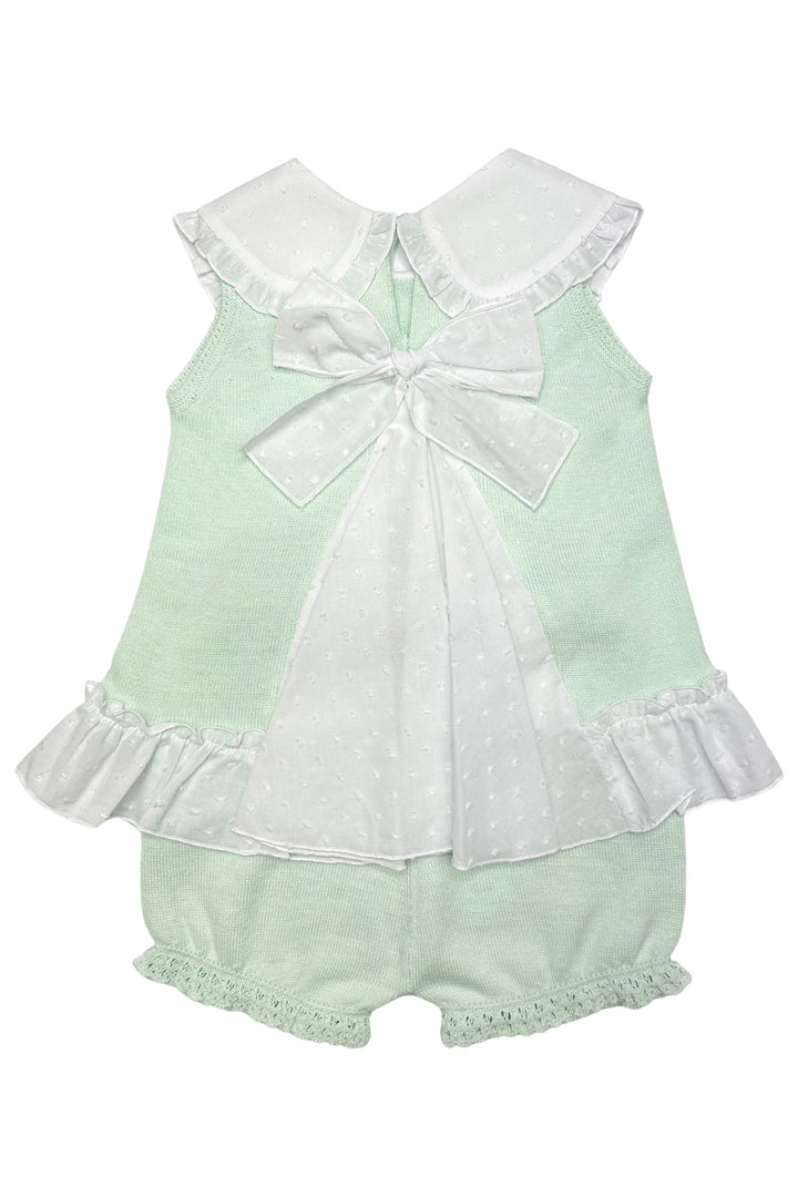 Granlei "Keke" Mint Plumeti Dot Bow Knit Blouse & Shorts | Millie and John