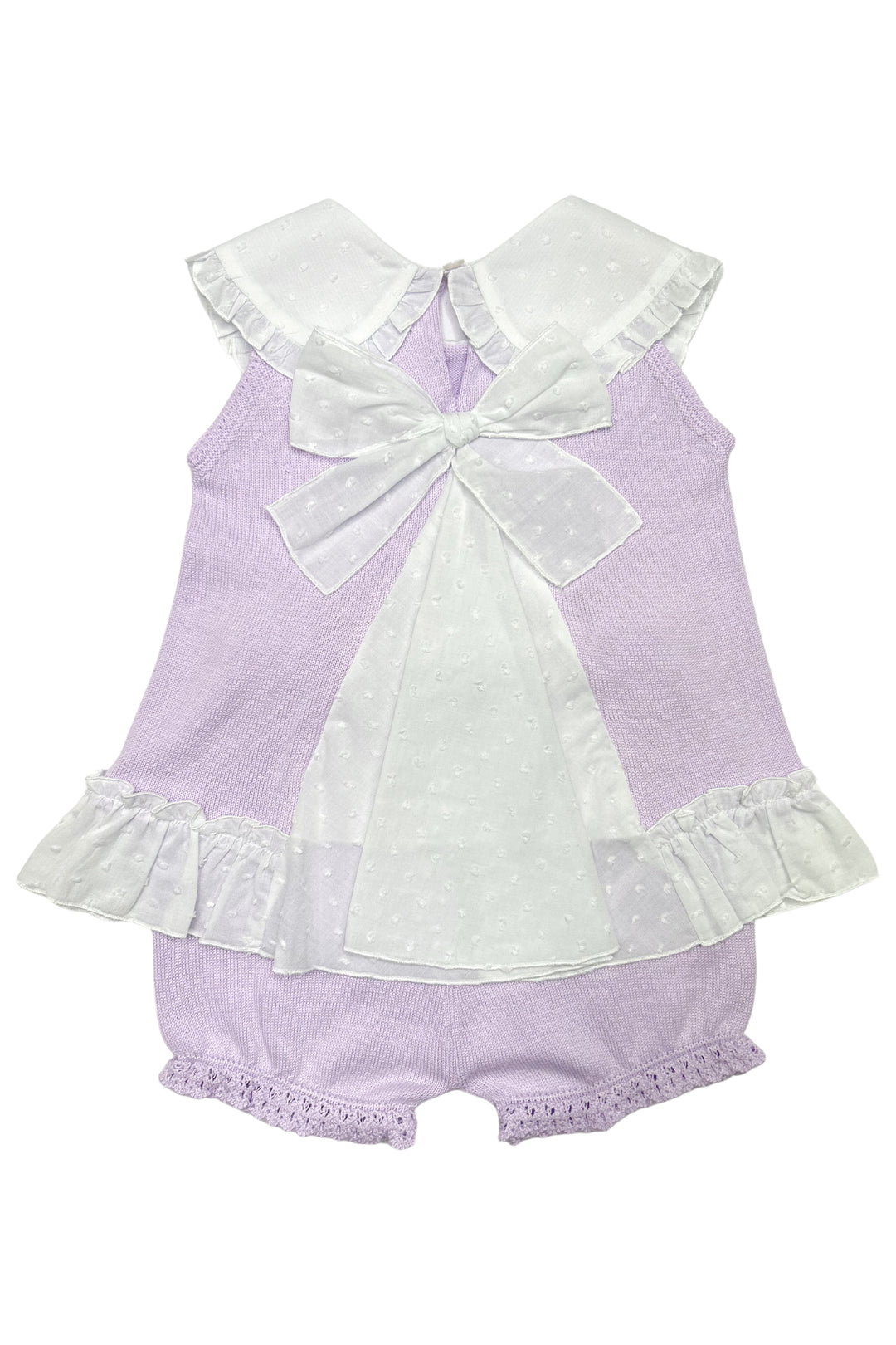 Granlei "Keke" Lilac Plumeti Dot Bow Knit Blouse & Shorts | Millie and John