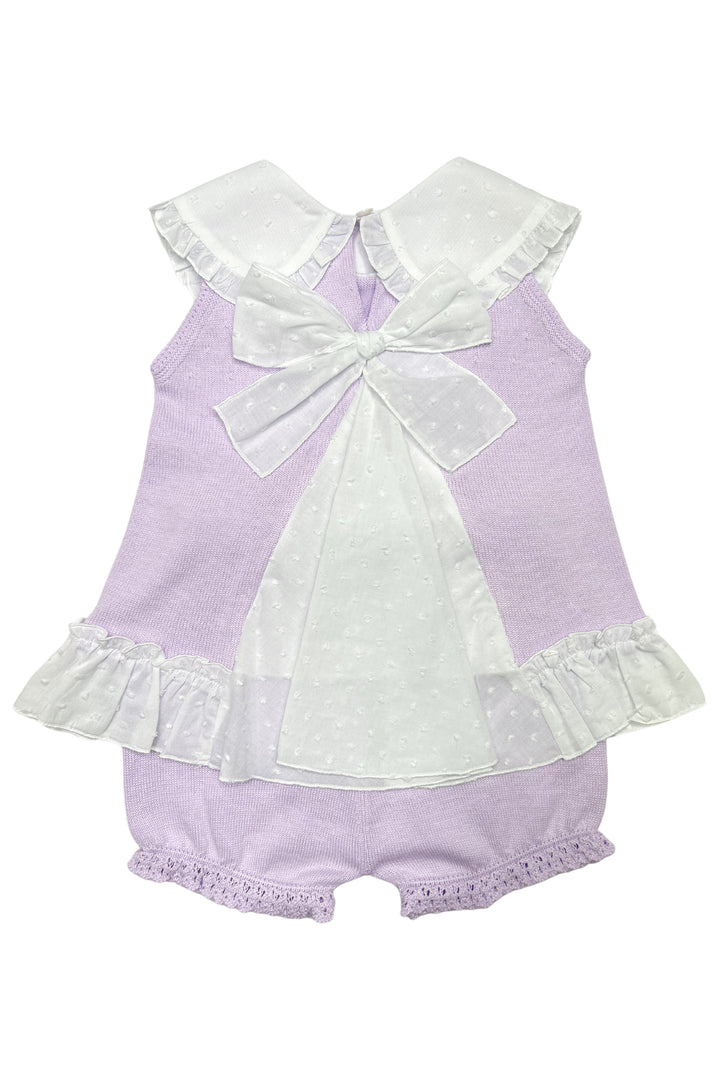 Granlei "Keke" Lilac Plumeti Dot Bow Knit Blouse & Shorts | Millie and John