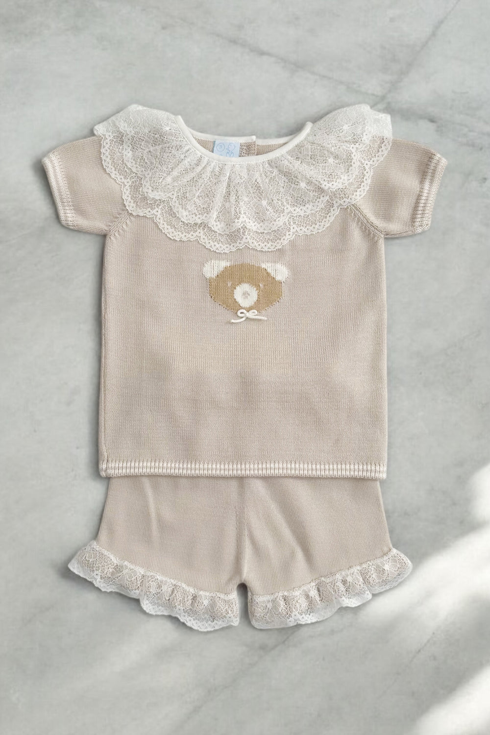 Granlei "Millicent" Stone Knitted Lace Bear Top & Shorts | Millie and John