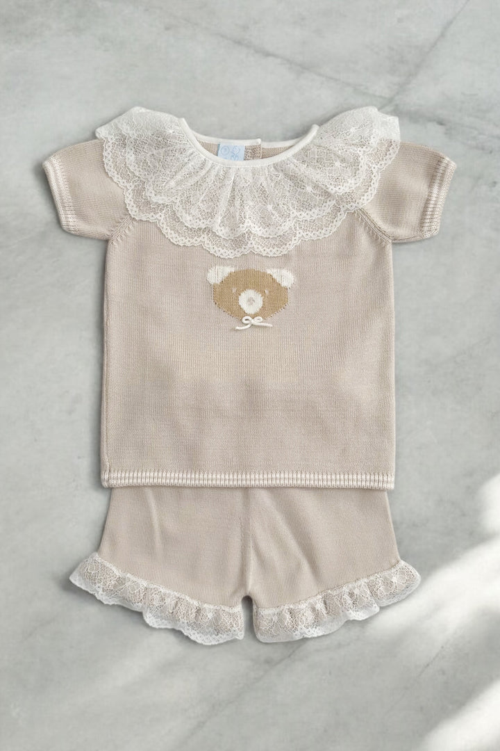 Granlei "Millicent" Stone Knitted Lace Bear Top & Shorts | Millie and John
