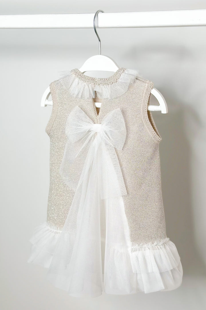 Granlei "Grace" Sparkly Stone Knitted Tulle Bow Dress | Millie and John