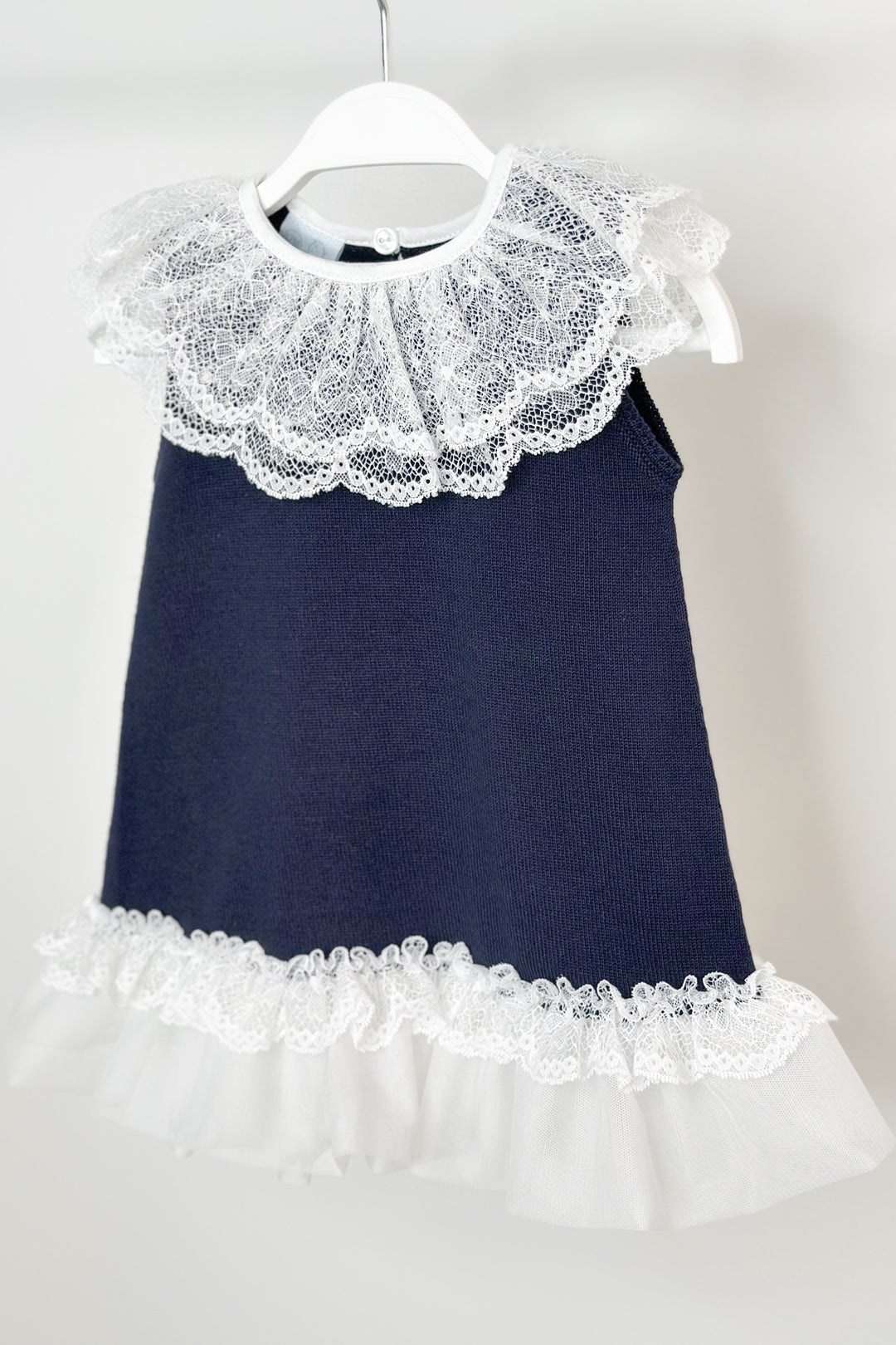 Granlei "Eleonora" Navy Knitted Lace & Tulle Bow Dress | Millie and John