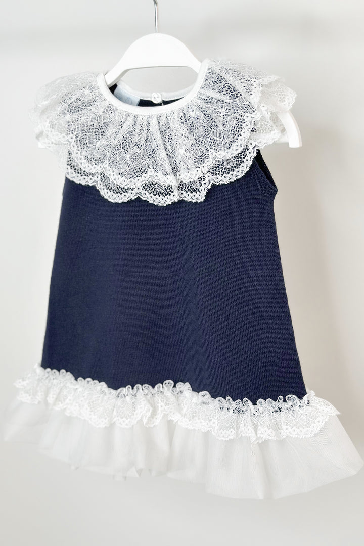 Granlei "Eleonora" Navy Knitted Lace & Tulle Bow Dress | Millie and John