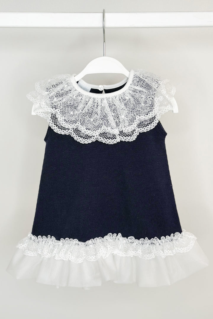 Granlei "Eleonora" Navy Knitted Lace & Tulle Bow Dress | Millie and John