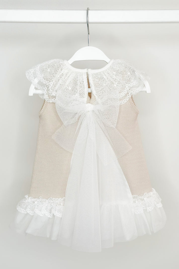 Granlei "Eleonora" Stone Knitted Lace & Tulle Bow Dress | Millie and John