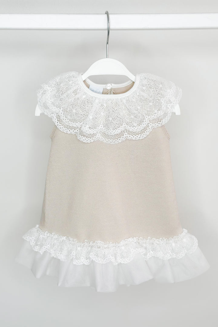 Granlei "Eleonora" Stone Knitted Lace & Tulle Bow Dress | Millie and John
