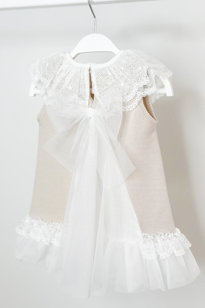 Granlei "Eleonora" Stone Knitted Lace & Tulle Bow Dress | Millie and John
