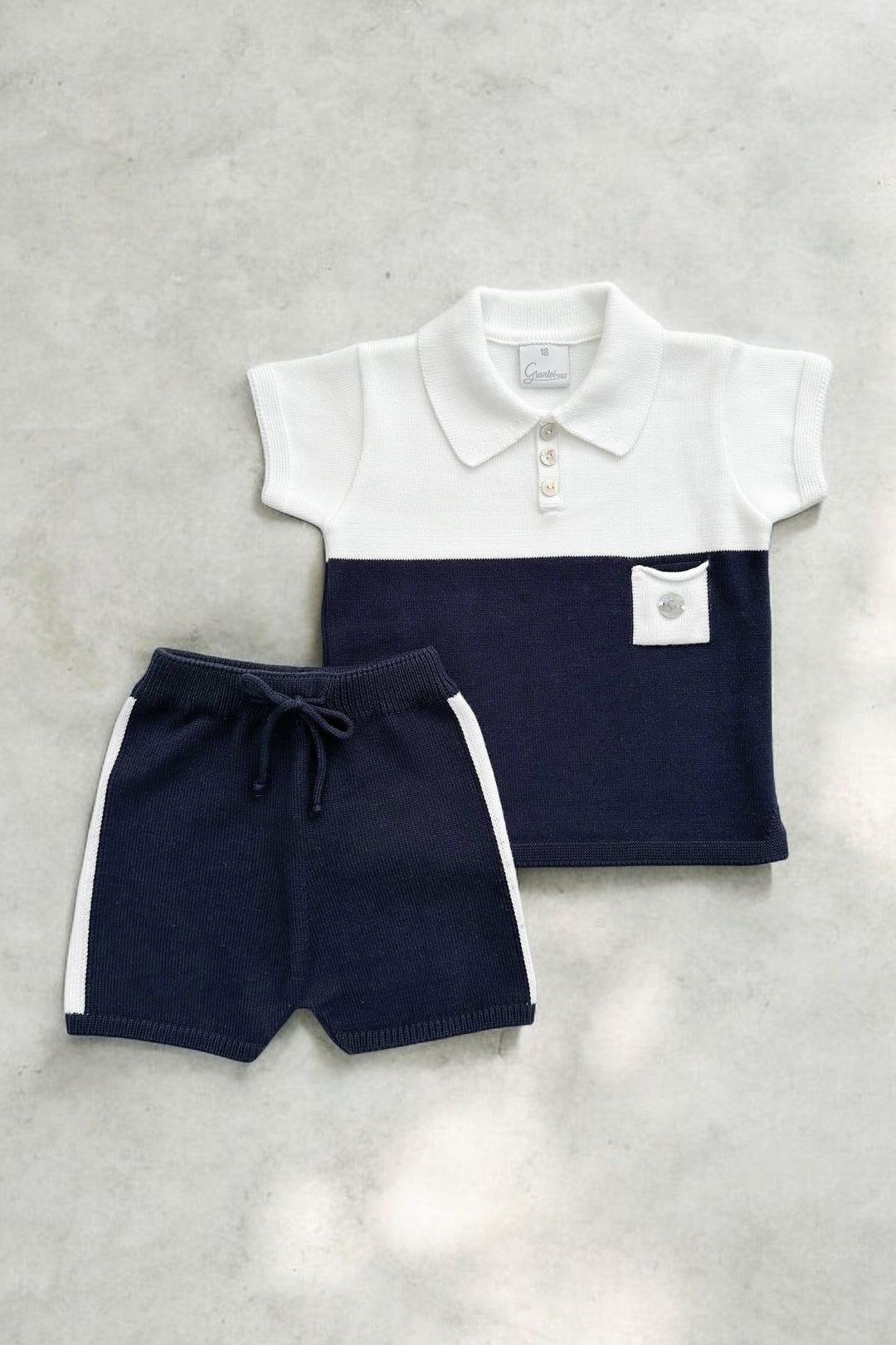 Granlei "Rocco" White & Navy Colour Block Polo Shirt & Shorts | Millie and John