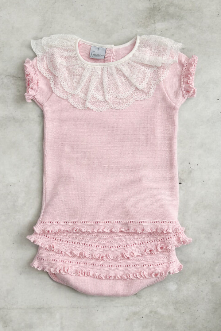 Granlei "Nuriyah" Pink Knitted Lace Top & Skort | Millie and John