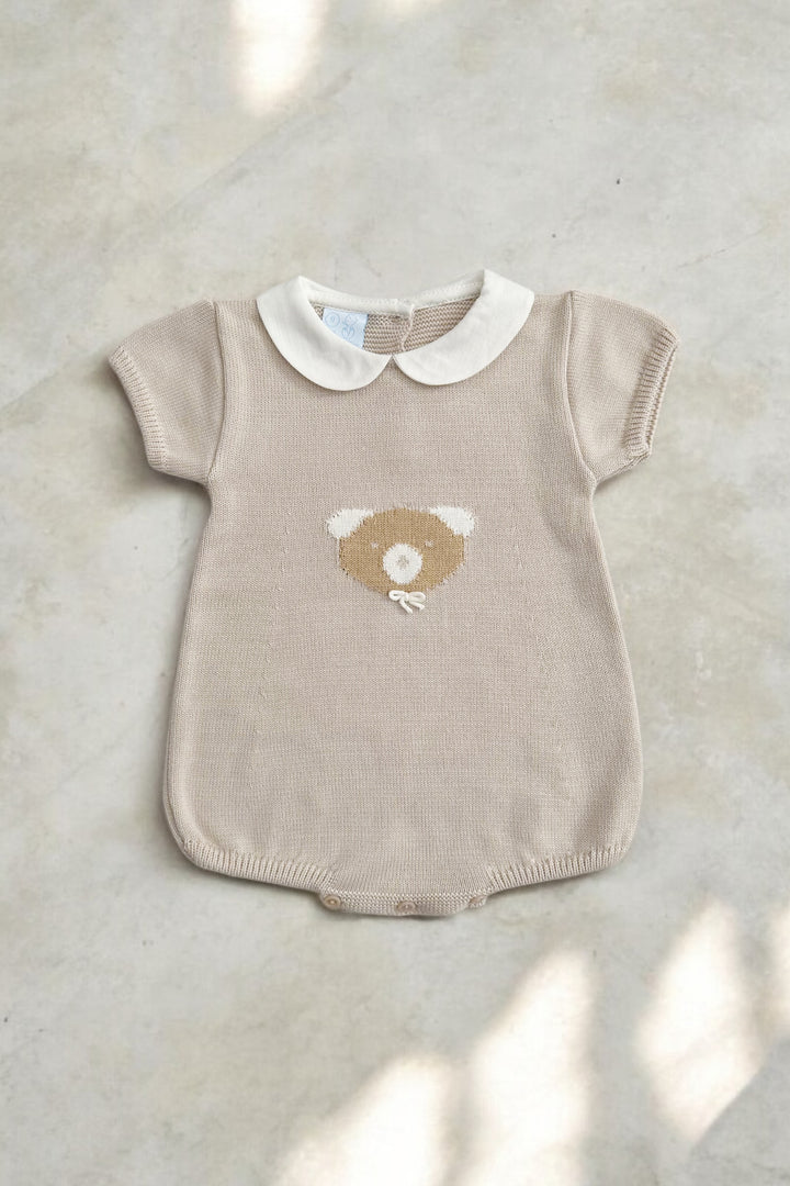 Granlei "Teddy" Stone Knitted Bear Romper | Millie and John