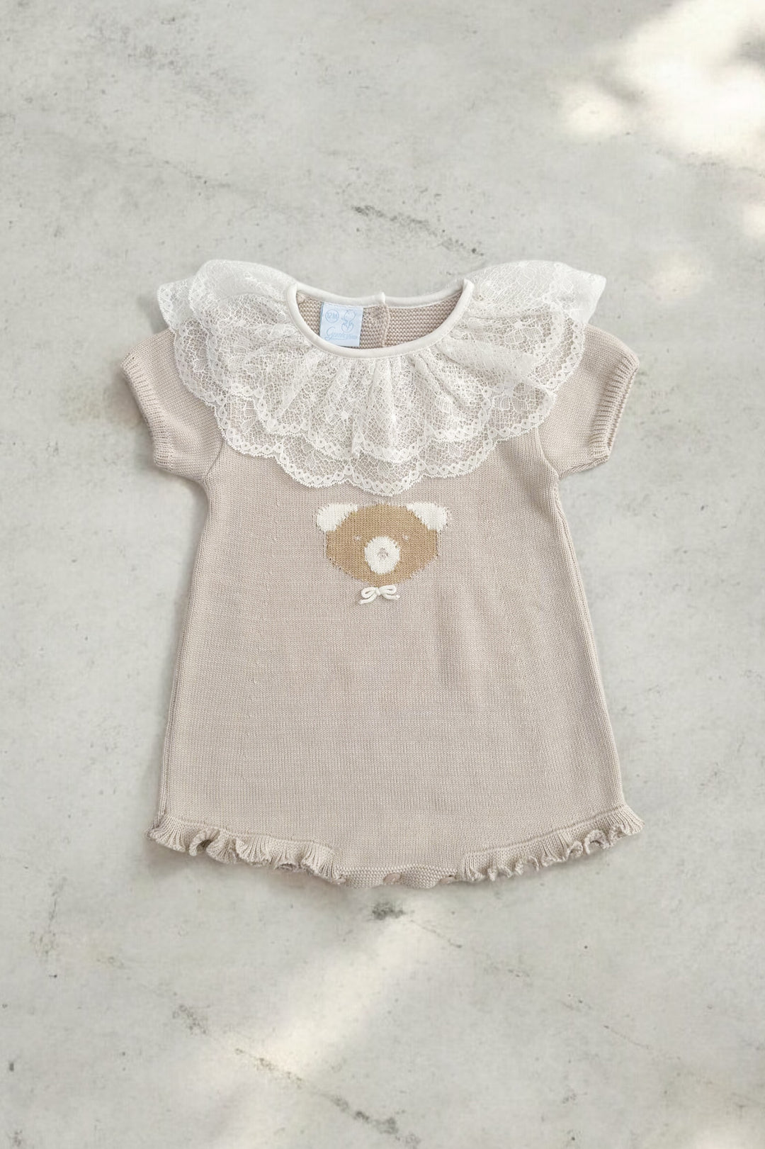 Granlei "Bluebelle" Stone Knitted Lace Collar Bear Romper | Millie and John