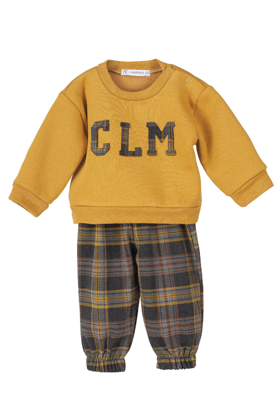 Calamaro "Saxon" Mustard Varsity Sweatshirt & Tartan Trousers | Millie and John