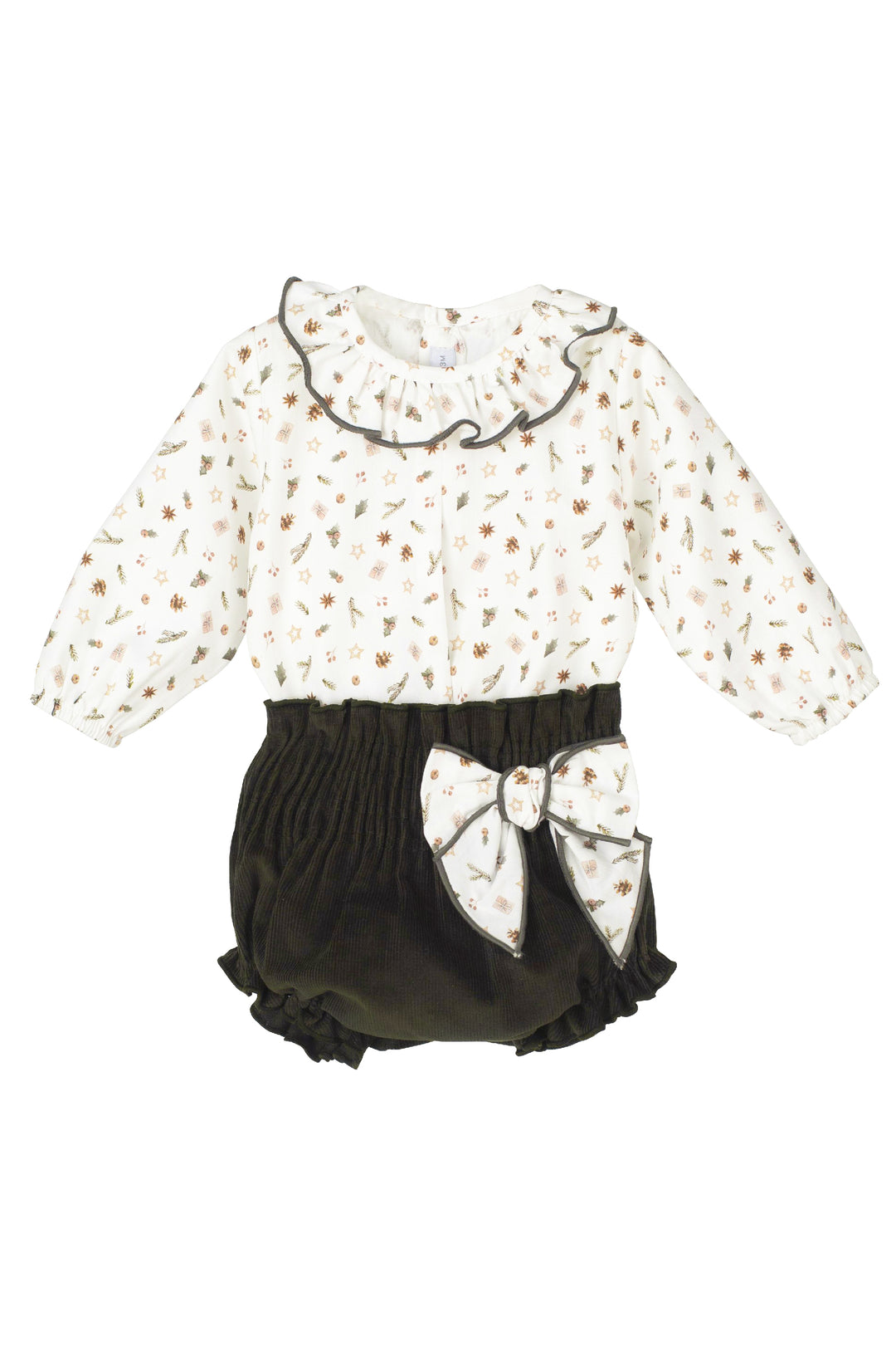 Calamaro "Ida" Khaki Winter Print Blouse & Bloomers | Millie and John