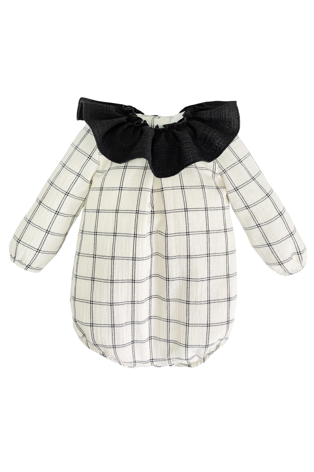 Eve Children "Quincy" Ecru & Black Checked Romper | Millie and John