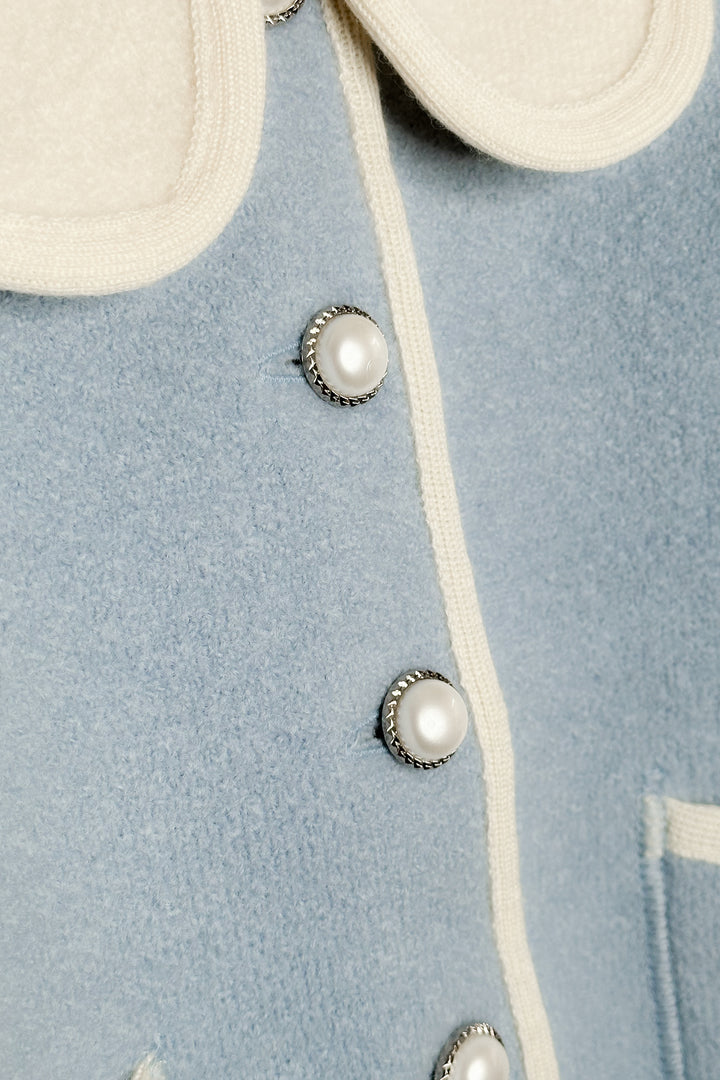 MARAE Kids "Eleanor" Light Blue & Ivory Merino Wool Coat | Millie and John
