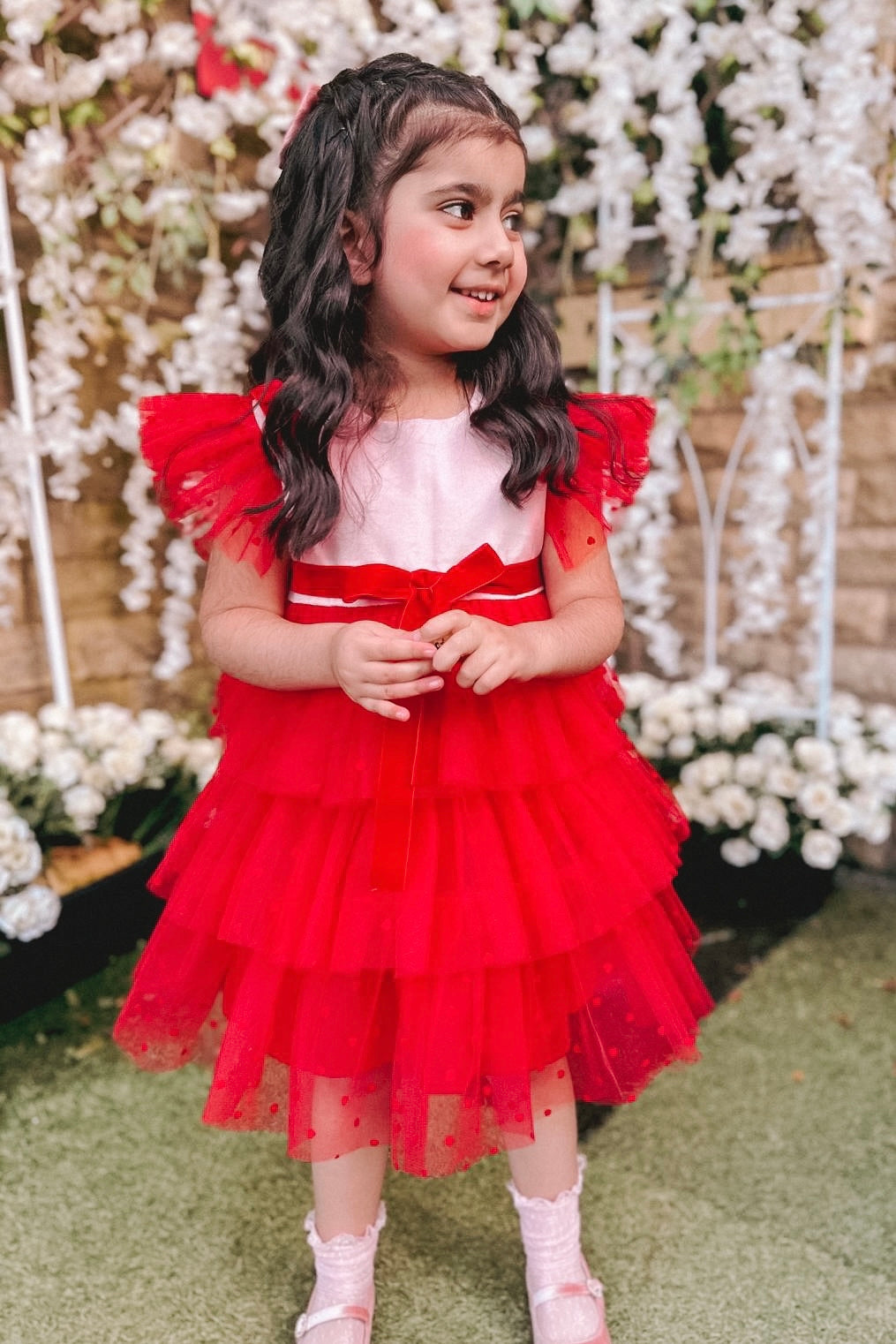 Phi "Amora" Pink & Red Velvet Tulle Dress | Millie and John