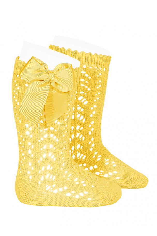 Condor Limoncello Lace Openwork Bow Socks | Millie and John