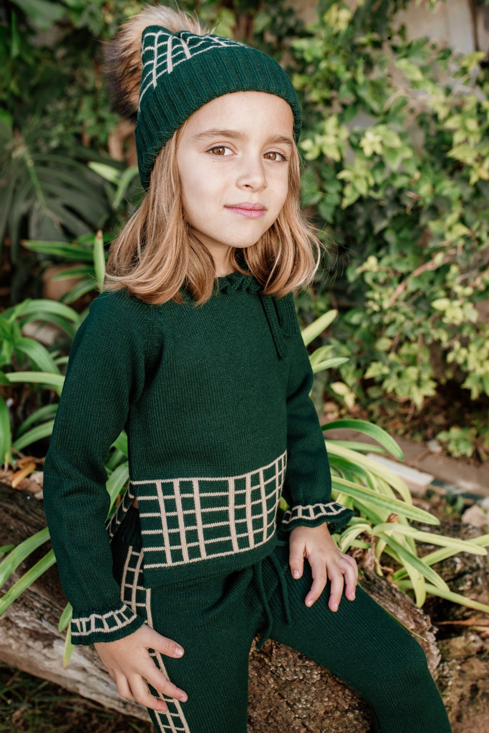 Rahigo "Sienna" Bottle Green & Camel Check Knit Tracksuit | Millie and John