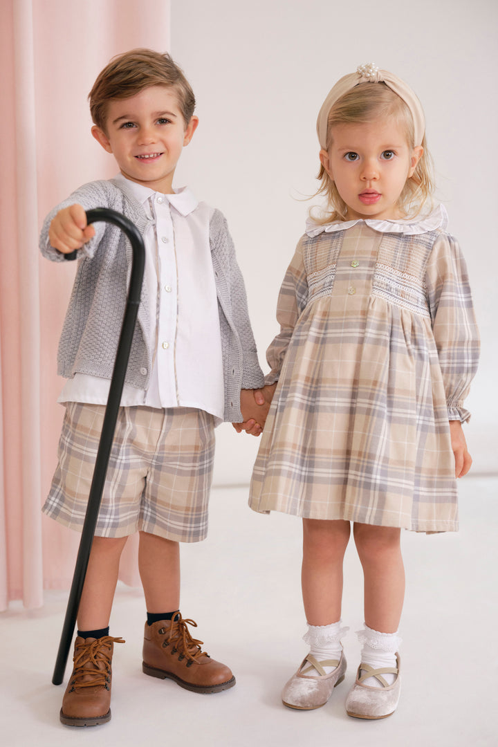 Deolinda "Alvin" Beige Tartan Shirt & Shorts | Millie and John