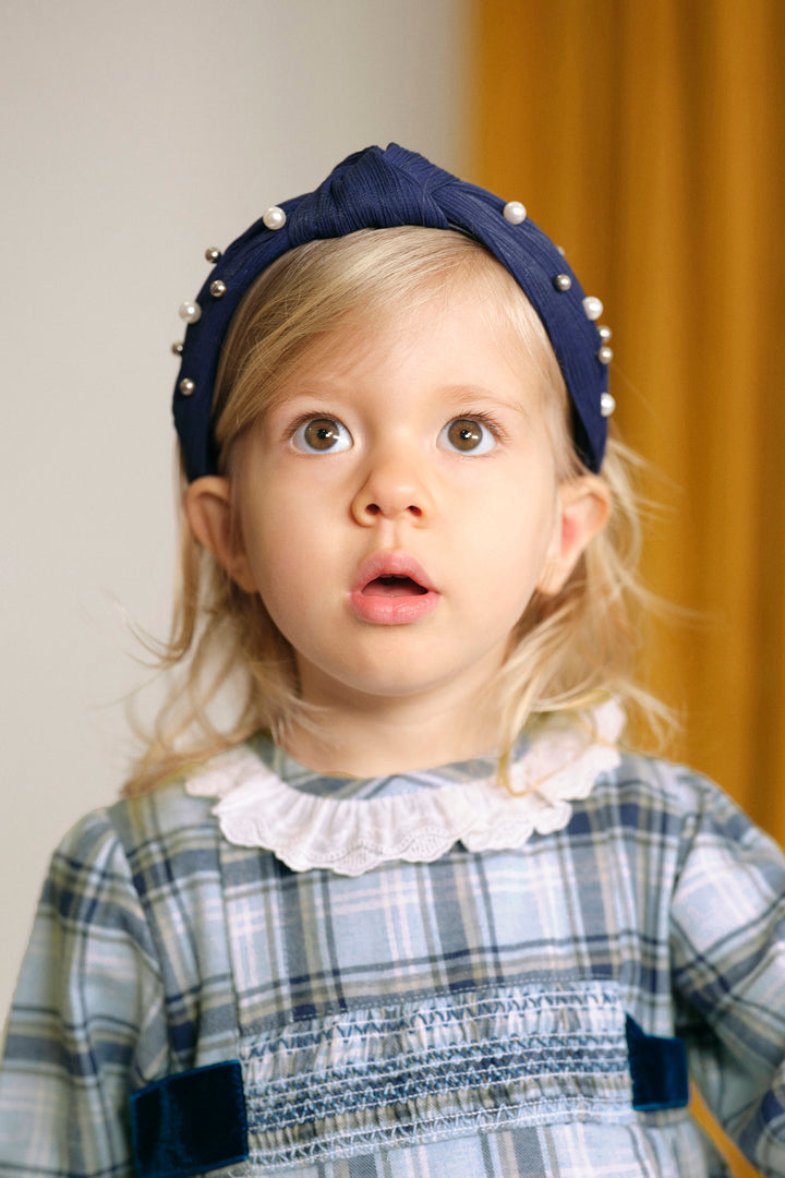 Deolinda "Alexis" Dusky Blue Tartan Smocked Dress | Millie and John