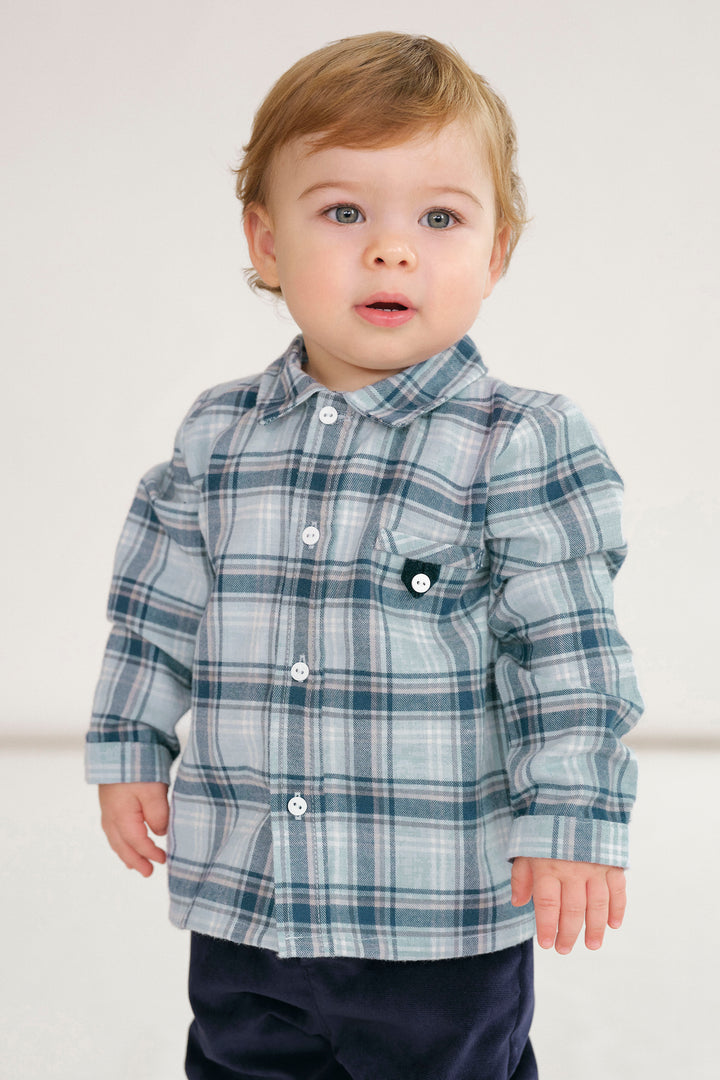 Deolinda "Toby" Dusky Blue Tartan Shirt & Trousers | Millie and John