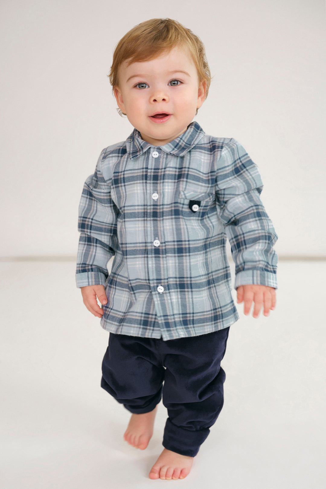 Deolinda "Toby" Dusky Blue Tartan Shirt & Trousers | Millie and John