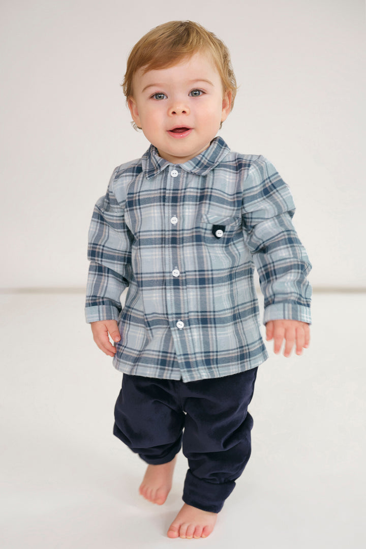 Deolinda "Toby" Dusky Blue Tartan Shirt & Trousers | Millie and John